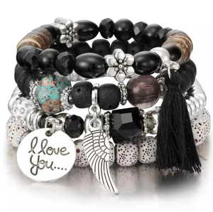 ‘I Love You’ - Black/Silver 4-Piece Bracelet - coleculture