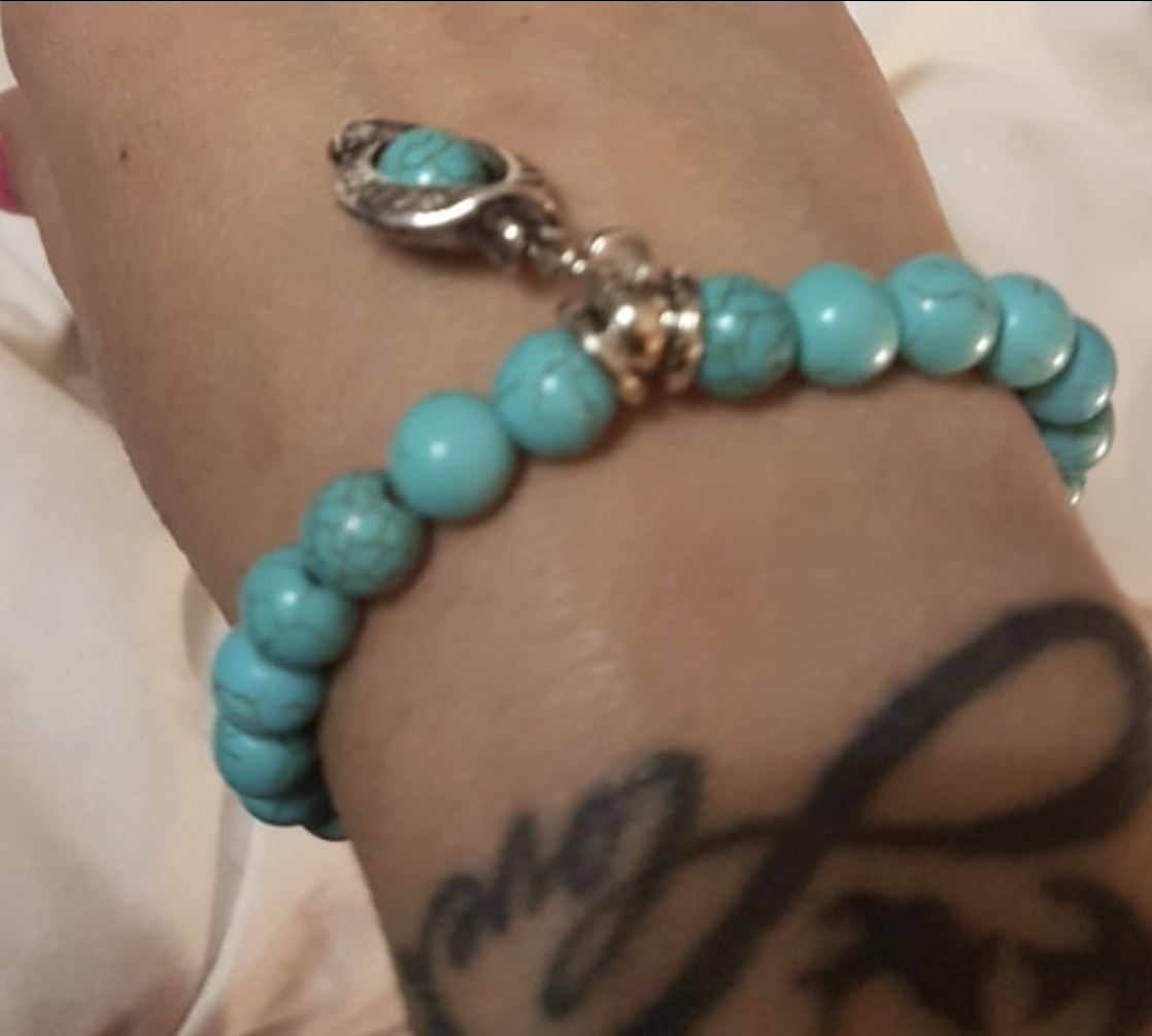 Handmade Turquoise Bracelet with “Pearl” Charm - coleculture