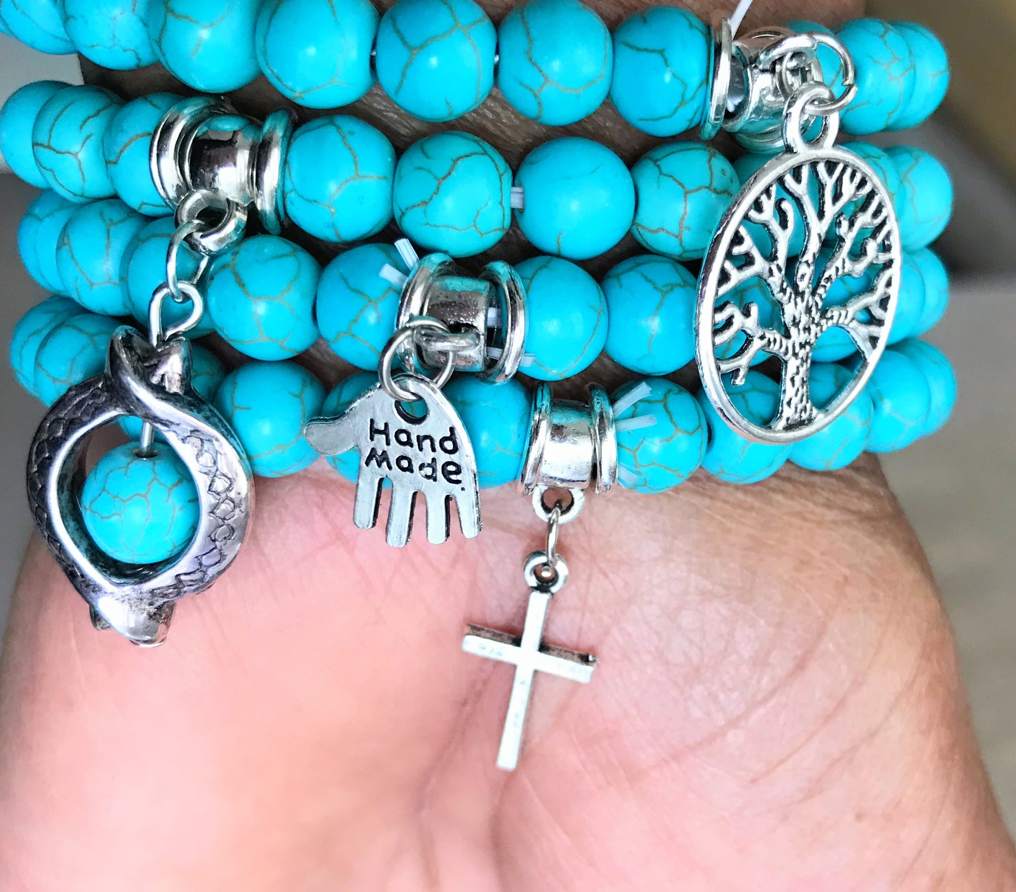 Handmade Turquoise Bracelet with “Cross” Charm - coleculture