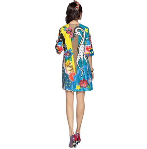 Three Quarter Sleeve Digital Printed Mini Dress - coleculture