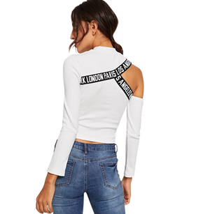 White Cold Shoulder T-Shirt with detachable Sleeve - coleculture