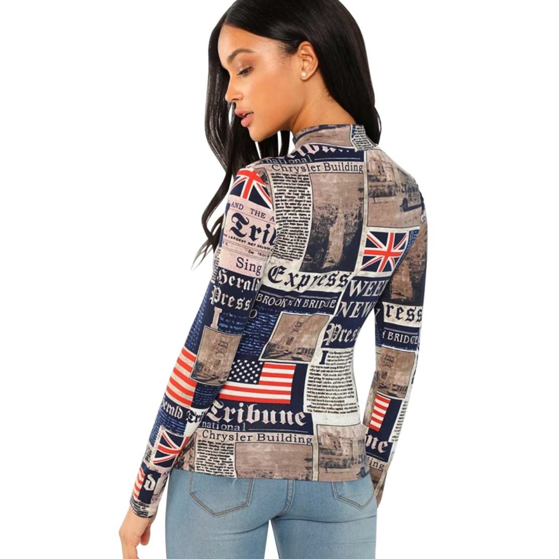 Newspaper Print Fitted Long-Sleeve T-Shirt - coleculture