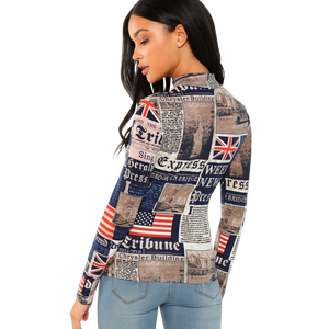 Newspaper Print Fitted Long-Sleeve T-Shirt - coleculture