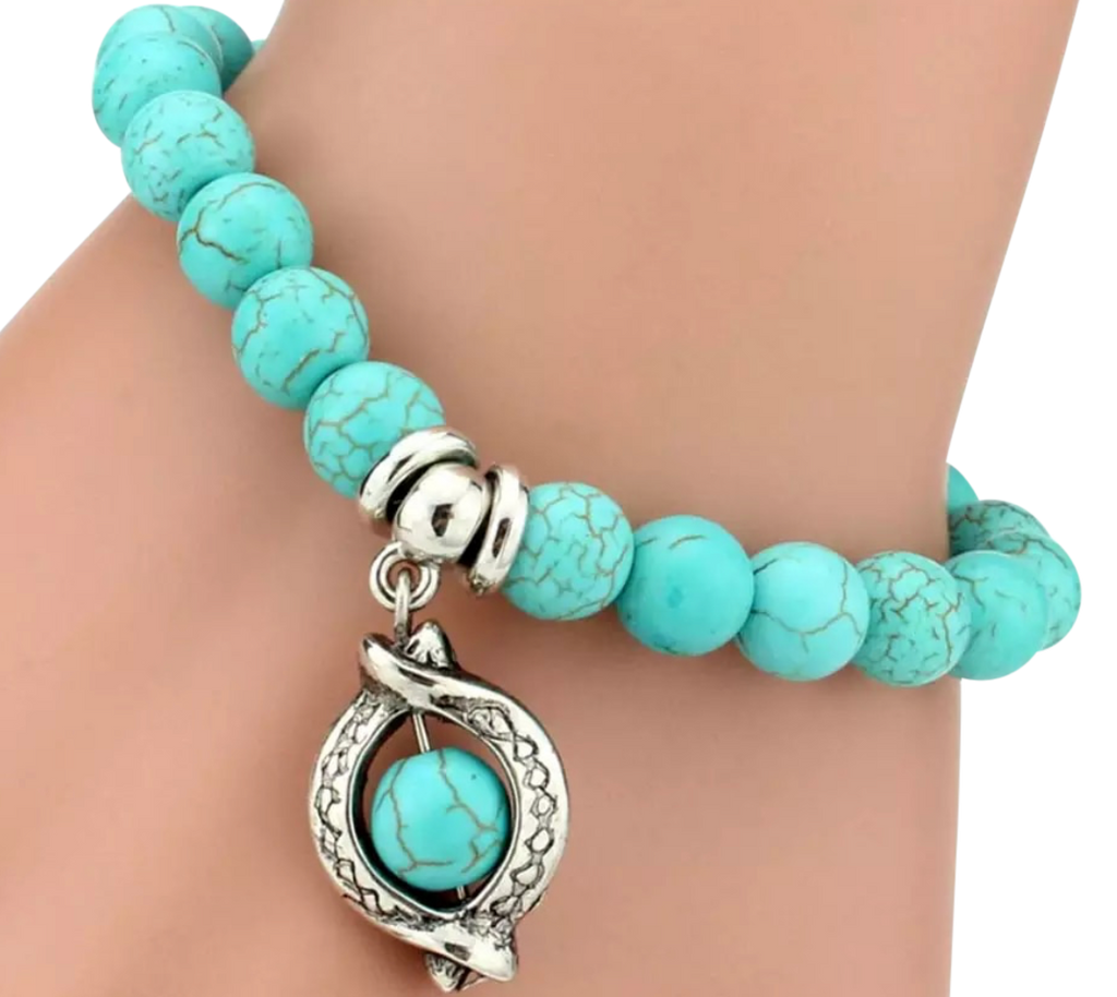 Handmade Turquoise Bracelet with “Pearl” Charm - coleculture