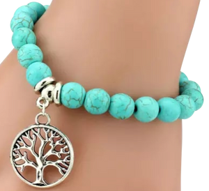 Handmade Turquoise Bracelet with “Tree of Life” Charm - coleculture