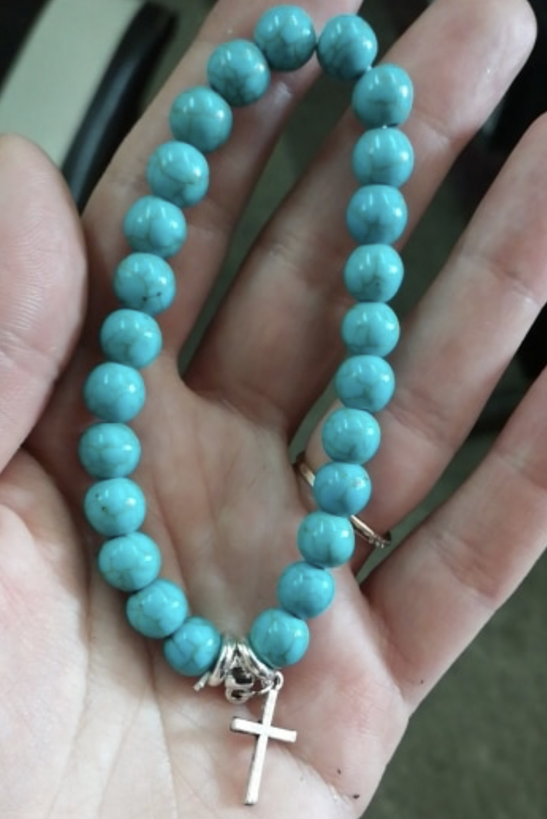 Handmade Turquoise Bracelet with “Cross” Charm - coleculture