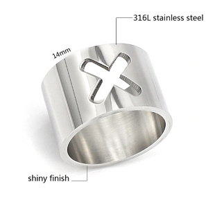 Cut-out Cross Chunky Silver Metal Ring - coleculture