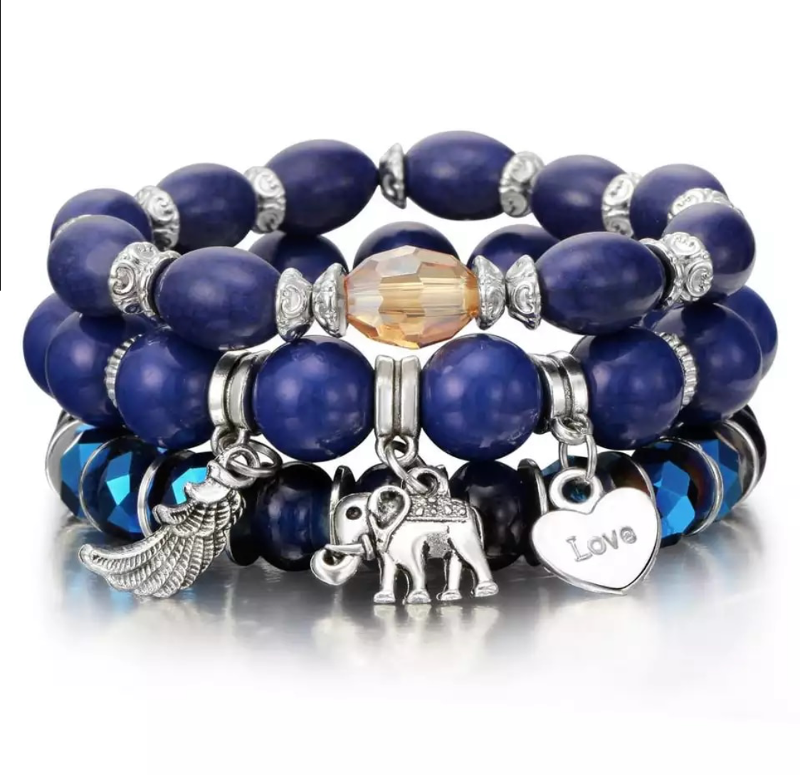 Three-piece Beaded Charm Bracelets - coleculture