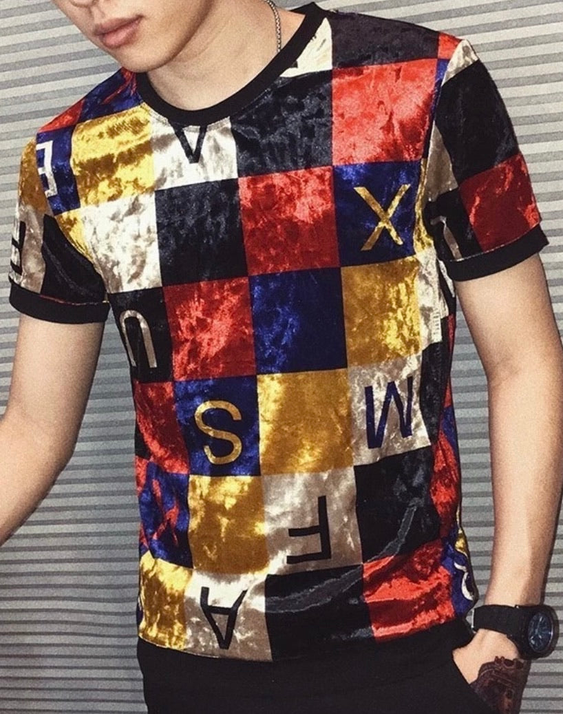Men’s Colour Block Velvet T-Shirt