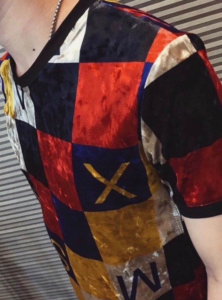Men’s Colour Block Velvet T-Shirt