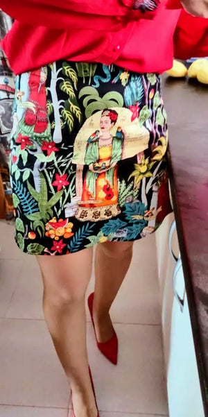 Frida Kahlo Hipster Mini Print Skirt